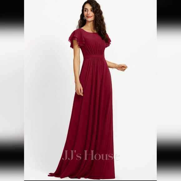 Jjs house a line floor length scoop neck  burgandy bridesmaids dress size 22 - Picture 4 of 8